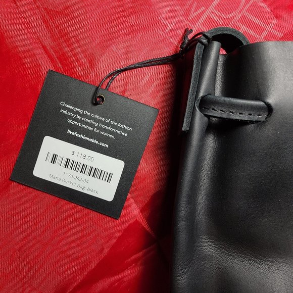 Able Bucket Purse - Tassel Black Leather Ethical Fair Trade Mod Twee Festival - Picture 13 of 15